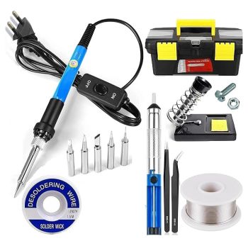 CDP -Techtest Soldering Iron Kit Electronics, Adjustable Temperature, 5 Pcs Tips, Solder Wick, Stand 50gm Solder Wire Tweezers and Kits in Portable Plastic Toolbox