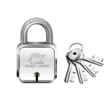 Godrej Locks I Square 6 levers 50mm I 4 Keys I Padlock for Main Door I Gate Lock I Lock for Tool Box, Shutters, Shops & Offices I Corrosion Resistant Shackle I Silver Finish | 1 Year Warranty