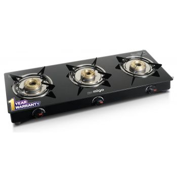 Impex 3 Burner Gas Stove 6 Mm Toughened Glass Top Manual Ignition Lpg Compatible Gas Stove