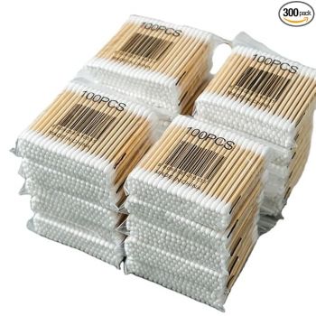 Aternal 300 Pieces Wooden Ear Cleaning Buds Double Tip Cotton Swabs Ear Wax Cleaner Multipurpose Personal Care Buds