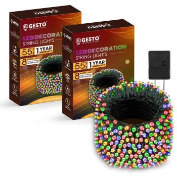 Gesto 55 Meter Multicolor Led Serial String Lights – 8 Modes Changing Controller, Waterproof Fairy Lights for Home,Patio,Christmas,Deepawali & Diwali Decoration Lights for Balcony Outdoor – Pack of 2