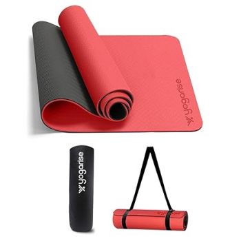 YOGARISE 6Mm Yoga Mat With Carry Bag&Strap,Yoga Mat For Women And Men,Premium Tpe Material Extra Thick Exercise Yoga Mat For Workout,Yoga,Fitness,Exercise Mat Anti Slip Mat (Red&Black)