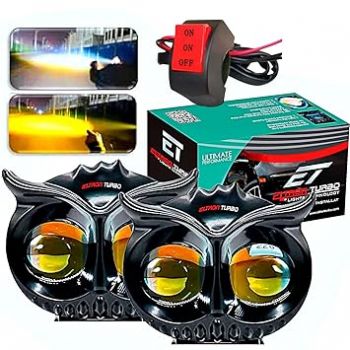 ELTRON TURBO 1 Years Warranty Owl Shape Imported Fog Led Light 12V-24V 110W Dc, Heavy Aluminium Material Yellow And White Beam Off-Roading For All Motorcycle, Scooty, Car (Pack Of 2 With Switch)