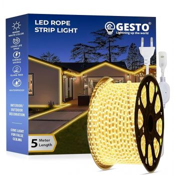 Gesto 5 Meter Rope Led Strip Lights – Outdoor Lights Waterproof for Balcony Decoration,Home Decor & Interior Decoration | Decorative Lights for Diwali Decoration,Cove Light for Ceiling (Warm White)