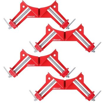 Homdum Corner Clamp 90 Degree DIY Woodworking Framing Holder Tool for Right Angle Picture Frame Clamping with one finger rotating screw jaw 4 Pack