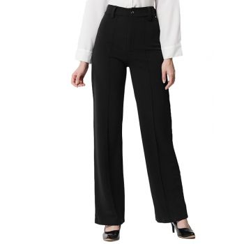 KOTTY Women's Straight Fit Polyester Blend Casual Pants
