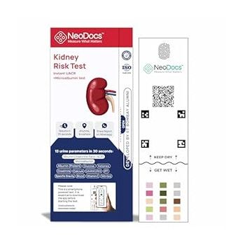 Kidney wellness Urine test for Diabetes care & blood pressure | For patients on Kidney creatinine medicine | Track uACR, Protein, Urine Creatinine, Ketones, pH, etc | Pack of 1