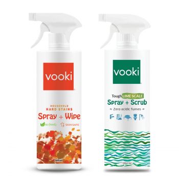 Vooki Eco-Friendly Kitchen Cleaning Spray & Lime Scale Remover Combo for Bathroom