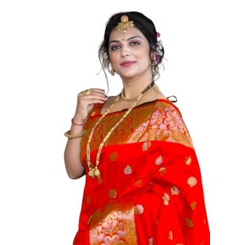 C J Enterprise Women's Pure Soft Kanjivaram Silk Saree For Wedding Banarasi Style Sari With Blouse Piece (Vruksh-50)