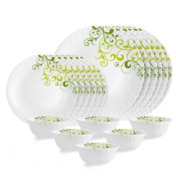 Cello Opalware Dazzle Series Oleander 18-Piece Dinner Set | Opal Glass Crockery for 6 | Bone Ash-Free | Lightweight, Elegant White Plate & Bowl Set |Opal Glass Dinner Set for Daily Use & Gifting