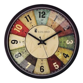 Amazon Brand - Solimo 12-inch Plastic & Glass Wall Clock - Classic Roulette (Silent Movement, Black Frame)