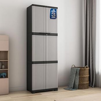 Nilkamal Freedom Mini Medium (FML) Plastic Cabinet for Storage| Space & Clothes Organizer| Shelves| Cupboard| Almari| Wardrobe| Living Room|Multipurpose for Home Kitchen & Office (Grey/Charcoal Grey)