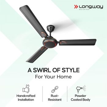 LONGWAY Kiger P1 1200 mm/48 inch Ultra High Speed 3 Blade Anti-Dust Decorative Star Rated Ceiling Fan (Smoked Brown, Pack of 1)