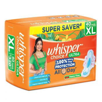 Whisper Choice Sanitary Pads with Wings for Women, XL, 40s Napkins