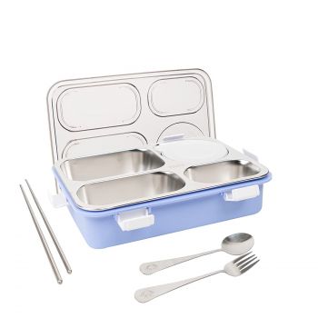 Brand Conquer Lunch Box 4 Compartment Leak-Proof BPA Free Stainless Steel for School, Lunch Box for School & Office with a Fork, a Spoon and a Pair of Chopsticks (Purple, 4 Compartment)