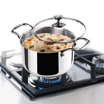 MILTON Pro cook Triply Stainless-Steel Casserole Handi/Stock Pot/Biryani Pot with Glass Lid 14 cm, 1.2 Litre, Cook-N-Serve Bowl, Gas and Induction Friendly, 2 Years Warranty