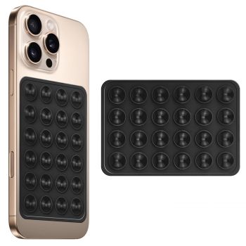 amazon basics Suction Phone Case Anti-Slip Silicone Multipurpose Hands-Free Sticky Pads for Phone Case Mount for Selfies Videos Mirror Shower Car Dashboard - Black (1 Piece)