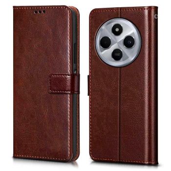 WOW IMAGINE Shock Proof Flip Cover Back Case Cover for Redmi A4 5G | Poco C75 5G | 14C 5G | Poco M7 (Flexible | Leather Finish | Card Pockets Wallet & Stand | Chestnut Brown)