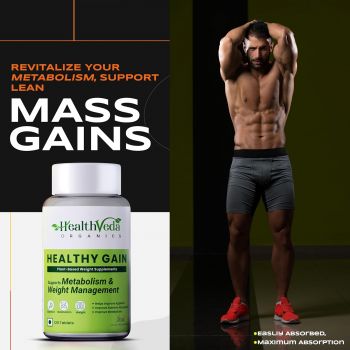 Health Veda Organics Healthy Gain 120 Tablets | A Herbal Weight Gainer | Help to Improve Metabolism, Digestion, Appetite, Weight Gain & Mass Muscle Growth for Both Men and Women