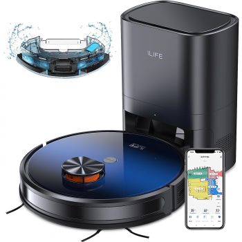 ILIFE T10s Robotic Vacuum & Mop, 60-Day Self-Empty, 4000Pa Strong Suction, 3200mAh Battery with Smart LiDAR Navigation, Pet Hair Friendly, Wi-Fi & Voice Control—Cleans 3500sqft