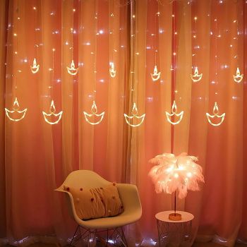 MIRADH 12 Diya108 Led 8 Mode Controller Curtain String Lights Led Lights for Home Decoration, Diwali Lights for Decoration for Home, (Multicolor) (Diya-6+6-WW)