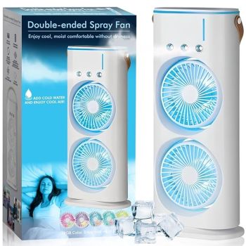 CDP efluky 4000mAh Double Ended Spray Fan, Cold Air, 2025 New 3 Gears USB Rechargeable with LED Light Cooler, Tower Air Coolers & Remote Control,Water Tank,Table fan for Home,Office (A-White)