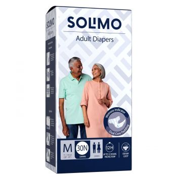 Amazon Brand - Solimo Adult Diapers Tape Style | Medium Size | 30 Count | Waist 28-45 Inch (71-114 cm) | Fast Absorption | Leak Proof | Unisex | For Men & Women