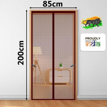 LifeKrafts Polyester Magnetic Mosquito Net for Door | Mosquito Curtain for All Door Types & Sizes | Auto-Closing Insect Screen to Keep Mosquito Out (200x85 cm, Brown)