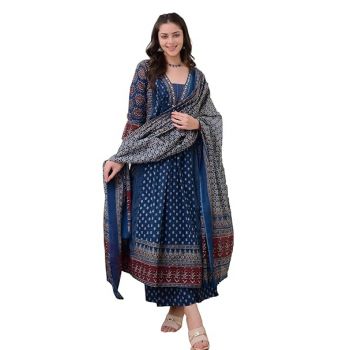 KLOSIA Women Printed Anarkali Kurta and Pant Set with Dupatta