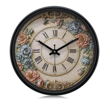 Amazon Brand - Solimo 12-inch Plastic & Glass Analog Wall Clock - Victorian Bliss(Silent Movement), Black