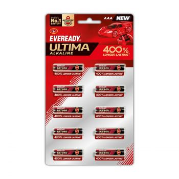 Eveready Ultima Alkaline AAA Battery, 400% Longer Lasting, Anti-Leak Turbolock Technology, Eco-Friendly Batteries for High-Drain Devices Household Devices & Toys, Pack of 10