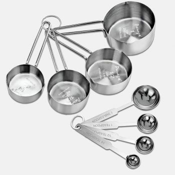 Parage Stainless Steel Measuring Cups & Spoon Combo for Dry or Liquid/Kitchen Gadgets/Cooking & Baking/Stackable Professional Measuring Cup Set with Measurement Handles (WH,Set of 4 Cups & 4 Spoons)