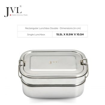 JVL Stainless Steel Lunch Box for Kids, Double Two Layer Tiffin Box for School and Office use with Inner Plate - Rectangle - Small Size