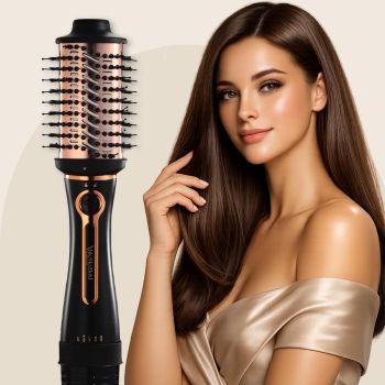 Urban Yog 3-In-1 Professional Volumizer Hot Air Brush (1200W), Hair Blow-Dryer, Straightener, Makes Hair Fluffy, Shiny In No Time, Gifts for woman, 1 Year Warranty - Golden, 1200 Watts