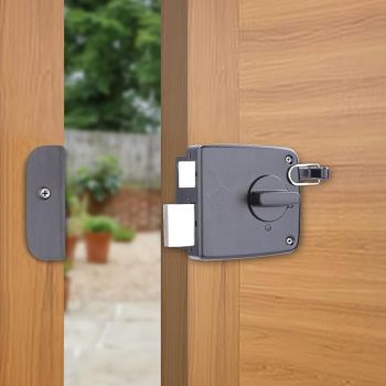 Godrej Locks I Rim Lock I Twin Bolt Compact 1Ck Latch Bolt I for Inside Opening Wooden Doors I Left/Right Handed Doors I 3 Keys I 5-Year Warranty I Textured Black Finish