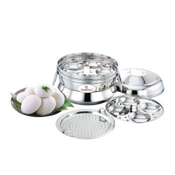 AadiVeer Stainless Steel Fancy Idli Cooker | Idli Maker | Idli Pot With Steamer, Induction and Gas Stove Compatible, 2 Plates - 9 Idlies