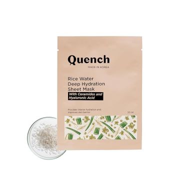 Quench Deep Hydration Korean Sheet Mask with Rice Water, Ceramides & Hyaluronic Acid | Korean Face Mask for Glowing Skin | Hydrates & Instantly Plumps Skin | Made in Korea (Pack of 1, 20ml)