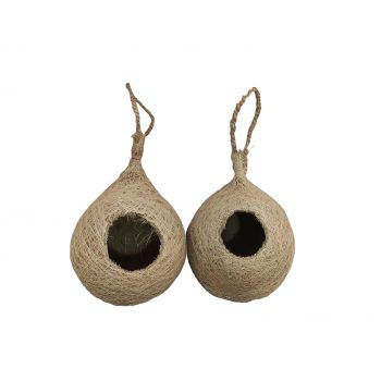 DIGIVEENAL Safest Round Organic Hanging Bird Nest Purely Handmade Sparrow Small Birds 10x6 Inches Pack of 2