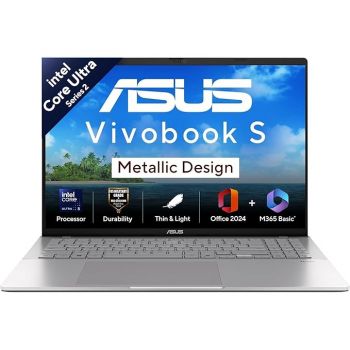 ASUS Vivobook S16,Intel Core Ultra 5 225H,AI PC(Intel Arc iGPU/16GB RAM/512GB SSD/FHD/16/60Hz/Backlit Keyboard/70Whr/Windows 11/M365 Basic(1Year)*/Office Home 2024/Cool Silver/1.7 Kg) S3607CA-SH071WS