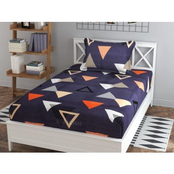 BSB HOME 100% Cotton Geometric Print Mix N Match Single Bed Sheet with 1 Pillow Covers for Single/Coat/Diwan Bed, Maroon Blue and White