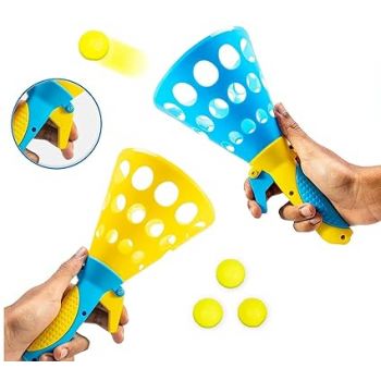 Storio Click and Catch Twin Ball Launcher Game with 3 Balls Indoor Outdoor Toy Set, Pop & Catch Ball Play Fun Boys & Girls - Multicolor