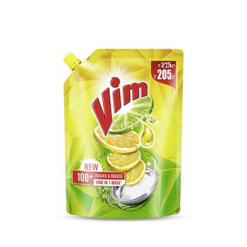 Vim Dishwash Liquid Gel Lemon, With Lemon Fragrance, Leaves No Residue, Grease Cleaner For All Utensils, 900 ml Refill Pouch