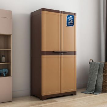 Nilkamal Freedom Big FMM Plastic Cabinet | 3-Year Warranty | 4-Shelf Storage Cupboard with Doors | Multi Organizer for Home, Wardrobe, and Kitchen | Clothes Rack, Shelves, Almirah (Sandy & Dark Brown)