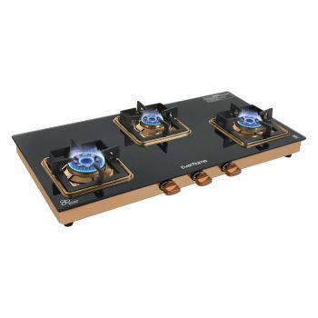 Everflame Aurum 3 Burner Gas Stove | ISI Certified | Manual Ignition LPG Gas Stove | 5G Brass Burner | 5 Years Warranty on (Glass & Burners) + 2 Years Comprehensive Warranty + Doorstep Service
