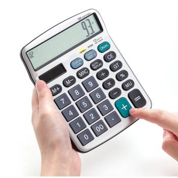 SOLDTRUE 12-Digit Desktop Calculator with Large Easy-to-Read LCD Display | Dual Power Solar & Battery | Business Office Financial Calculator with Memory & Check Function (1 Pcs.)