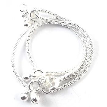 AFJ GOLD Silver Plated Brass Thin Size Stylish Anklets kolusu Payal ghungroo for Women and Girls