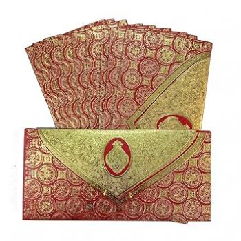 Vanya Creations Pack of 30, 3 Fold Taj Royal Design Shagun Envelopes for Gifting Cash Money Cover Metallic Finish Paper Tuck Flap Designer Fancy Sagan Lifafa Wedding, 19 X 9 cm, Maroon Color