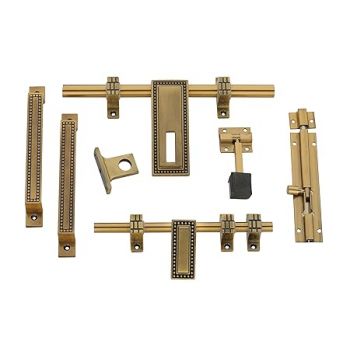 MHS Antique Finish Door Fittings Kit Set Door Hardware Decorative Door Kit Aldrop Set Accessories 10" Inch for Single Door (Dot)