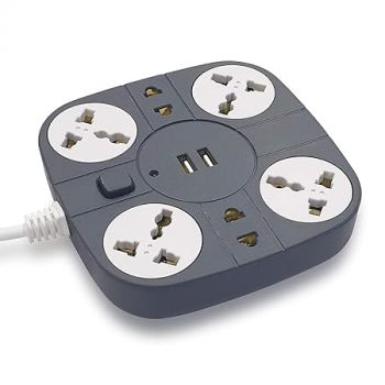 Extension Cord with USB Port – 10A 220V-50/60Hz [6 Socket Outlet with 2 USB Ports] [Fire Flame Proof] [USB Charging Port] [10 Meter Cord] Multi Plug Extension Board for Home Office - Grey