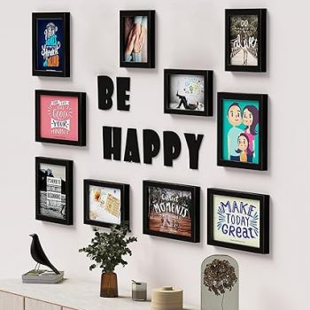 amazon basics Synthetic Photo Frames | Quotes Wall Hanging Frames for Bedroom, Home, Office | Be Happy